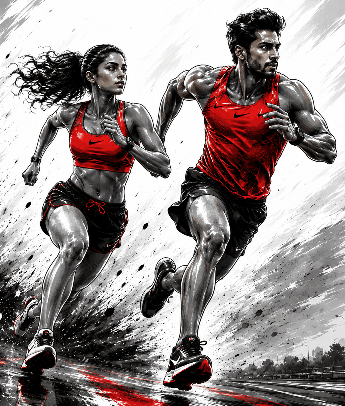 Two runners sprinting