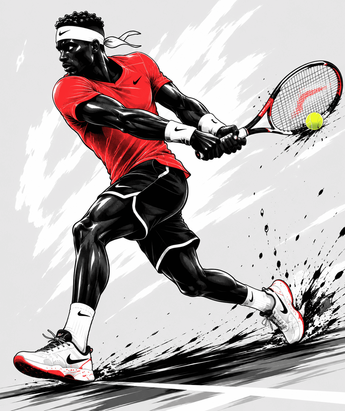 Tennis player swinging a racquet